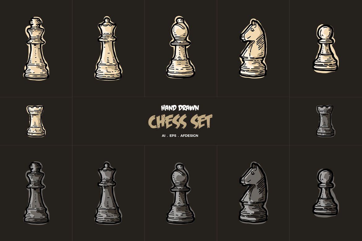 12枚手绘风格国际象棋棋子矢量素材 Hand Drawn Chess Collections插图1 12枚手绘风格国际象棋棋子矢量素材 Hand Drawn Chess Collections插图1