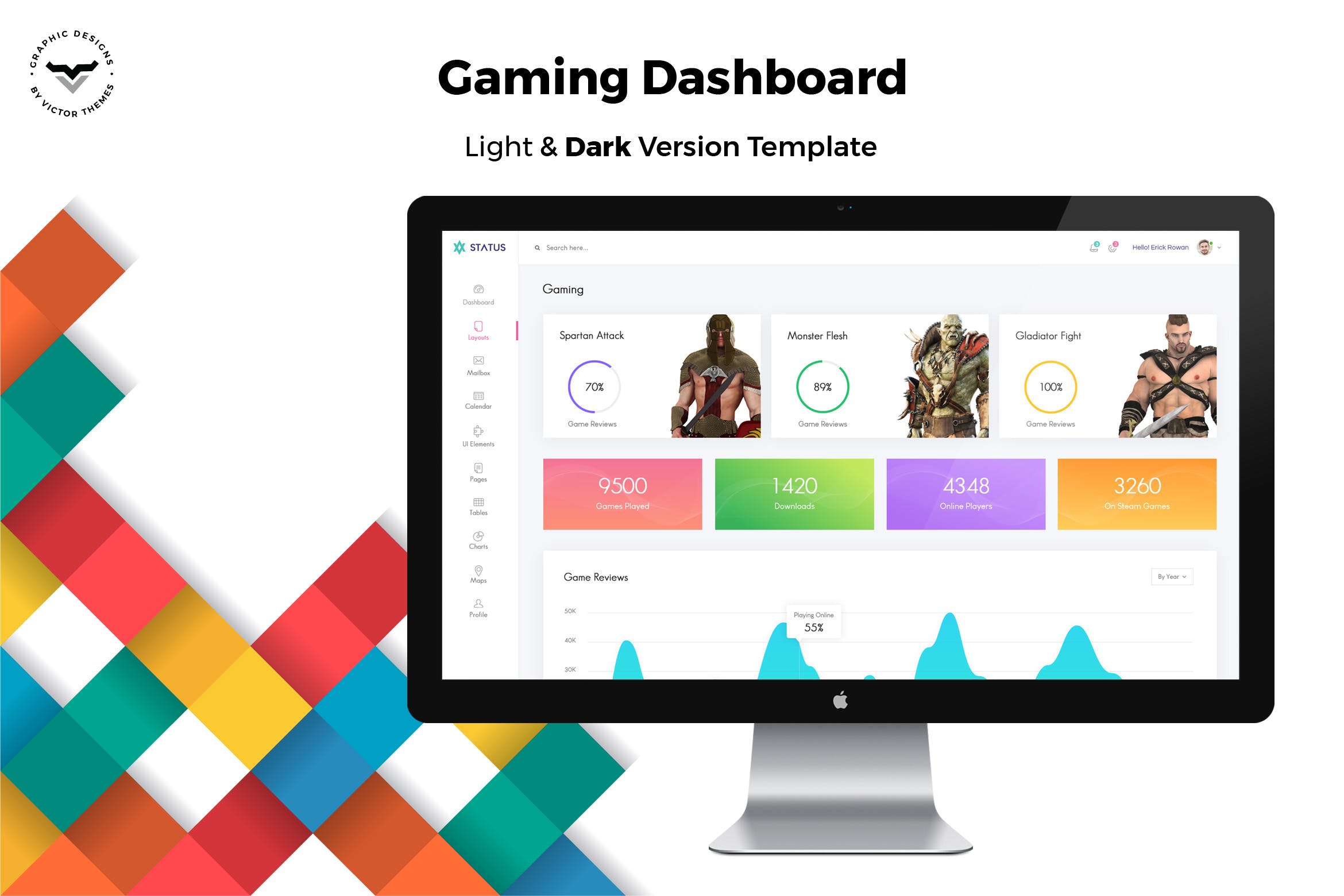 游戏网站平台后台管理界面UI设计第一素材精选模板 Gaming Admin Dashboard UI Kit插图