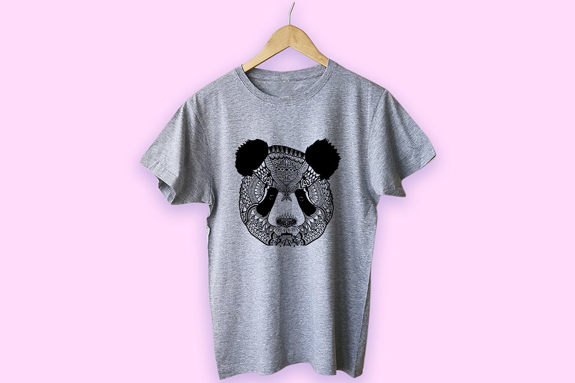 熊猫-曼陀罗花手绘T恤印花图案设计矢量插画蚂蚁素材精选素材 Panda Mandala T-shirt Design Vector Illustration插图(3)