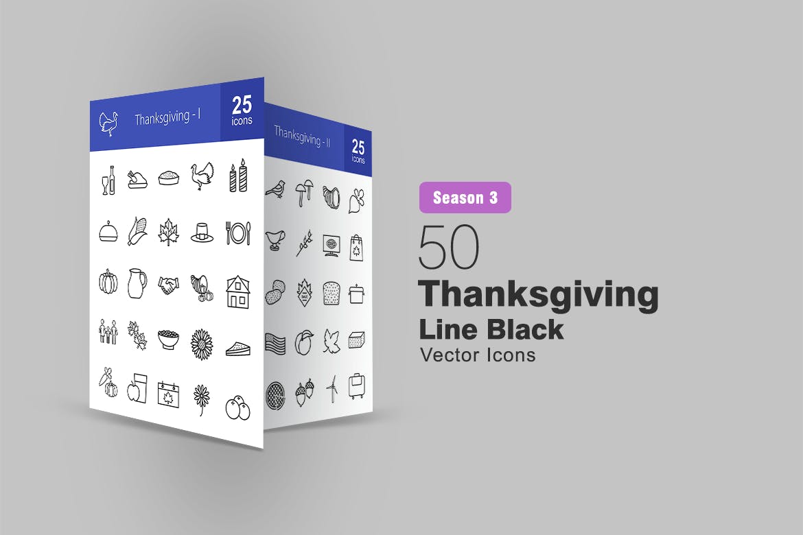 50枚感恩节主题矢量线性第一素材精选图标 50 Thanksgiving Line Icons插图