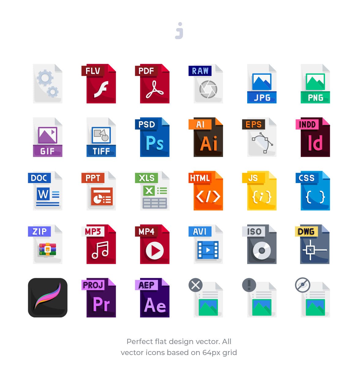 30种文件格式扁平设计风格第一素材精选图标 30 File Types Icons – Flat插图(1)