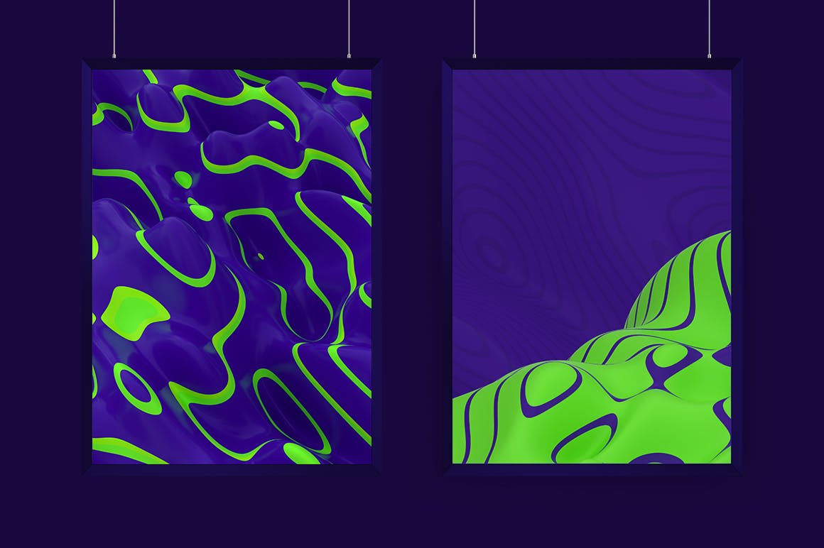 抽象蓝绿色3D波浪线背景图素材 Abstract  3D Wavy Lines Background -Green and Blue插图(3)