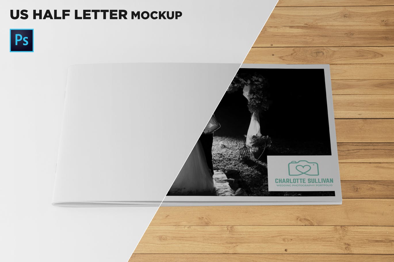 美国信纸尺寸宣传册封面印刷效果图样机第一素材精选 US Half Letter Cover Brochure Mockup插图