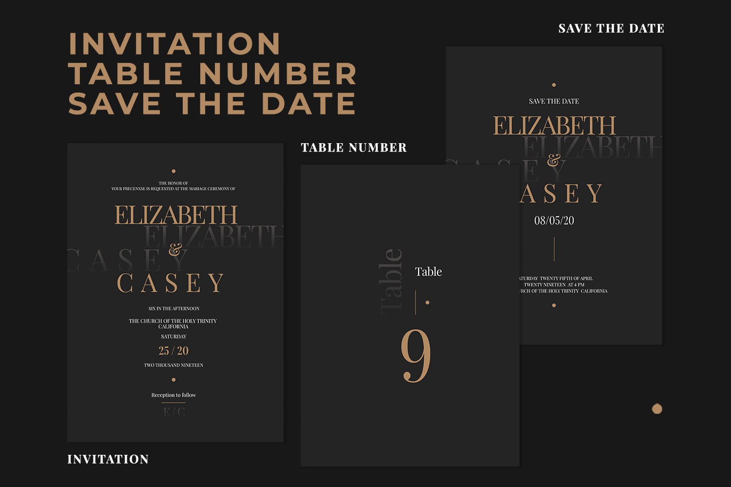 高端酷黑设计风格婚礼邀请设计套件 Wedding Invitation Suite – ELSEY插图(2)