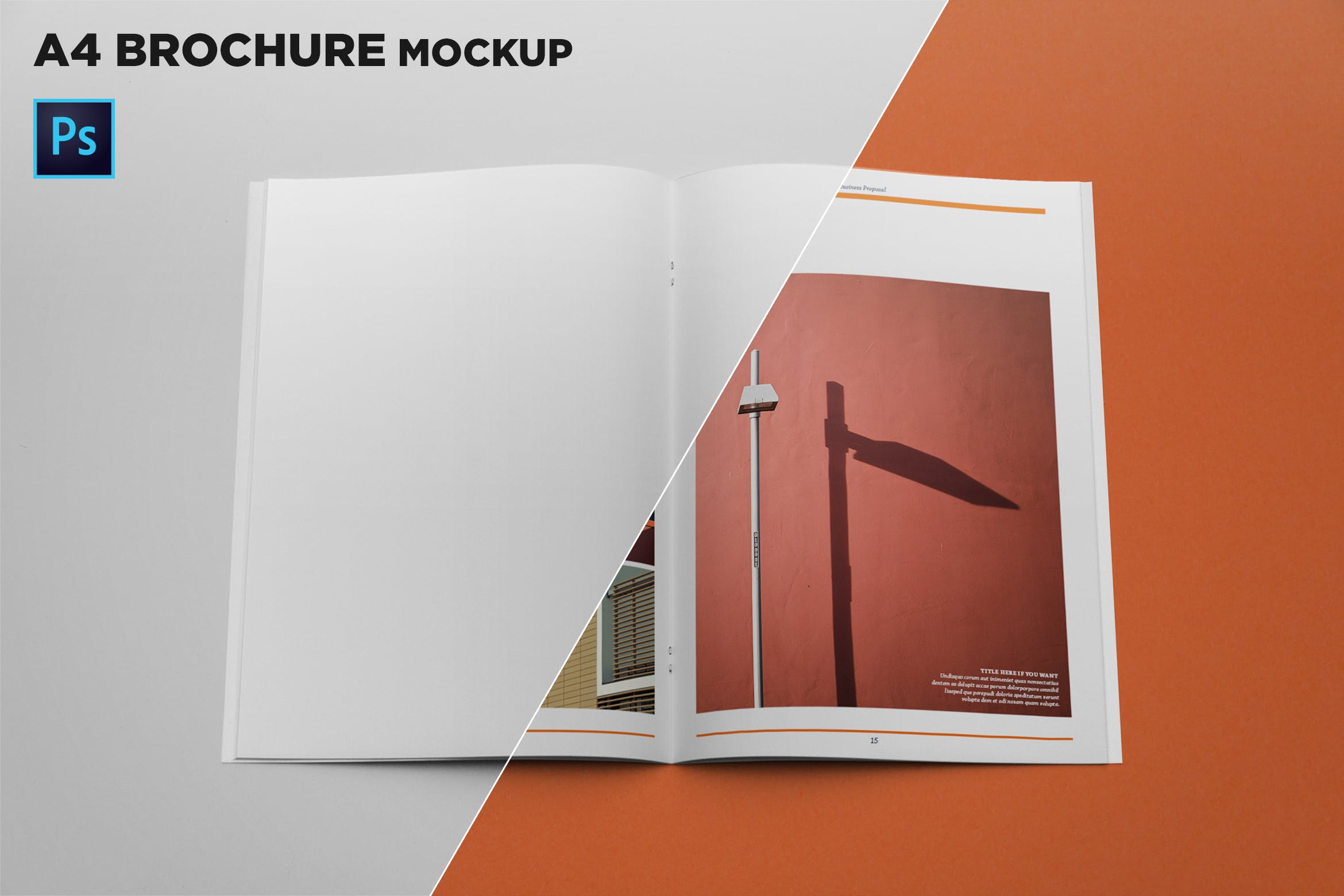 A4宣传小册子/企业画册内页设计顶视图样机大洋岛精选 A4 Brochure Mockup Top View插图