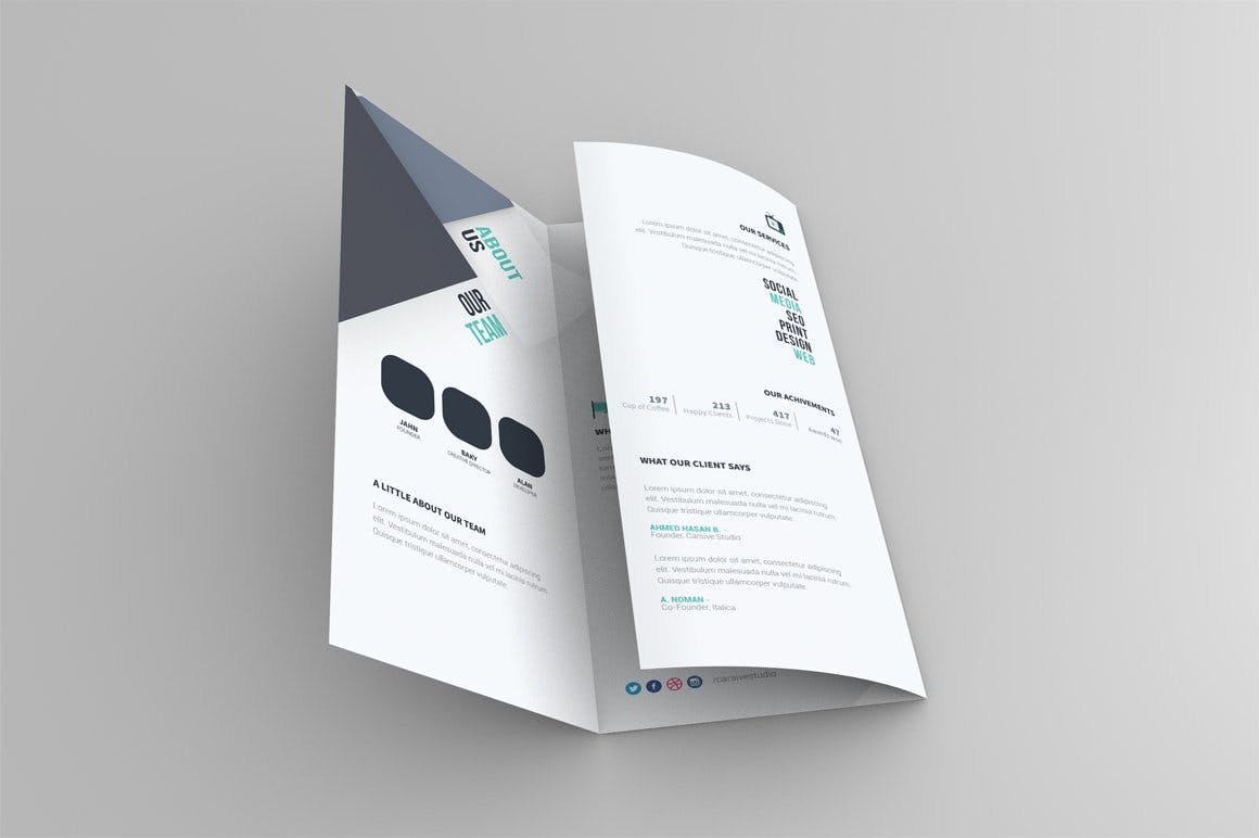 三折页传单设计多角度效果图样机第一素材精选模板 Trifold Brochure Mock-Up插图(3)