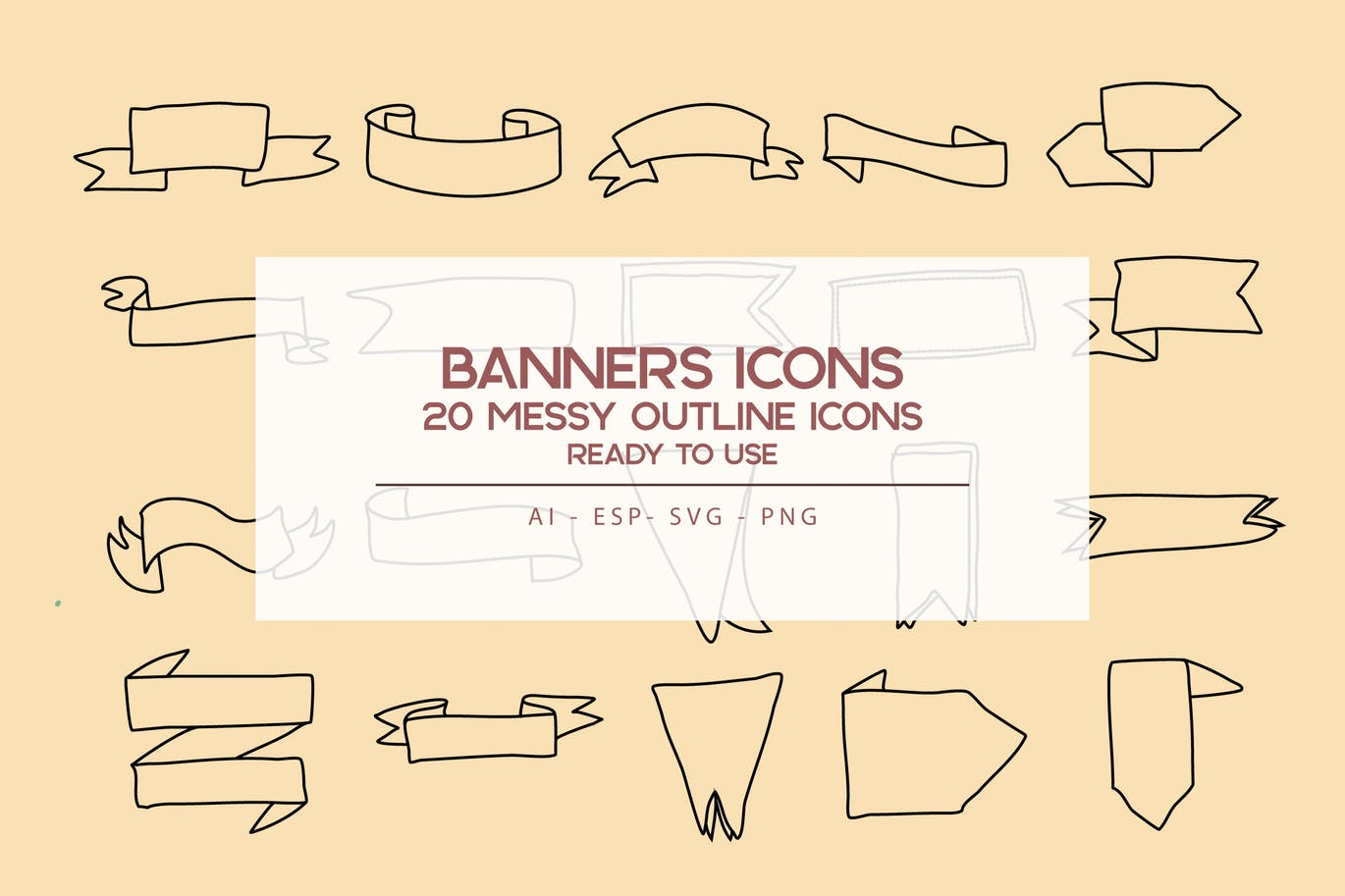 20枚横幅手绘草图矢量轮廓第一素材精选图标 Banners outline Icons Set插图