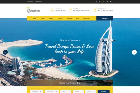 品牌酒店预订网站设计PSD模板 QueensTown : Hotel Booking PSD Template插图(1)