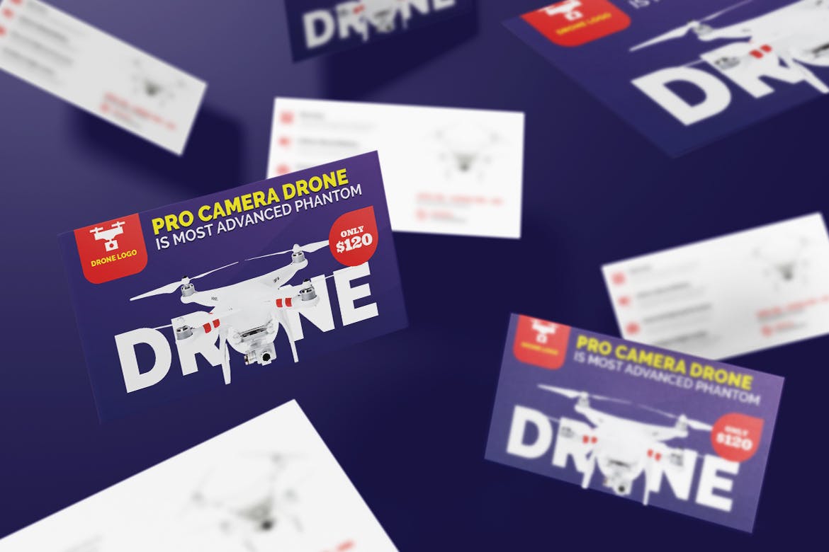 无人机销售代表/销售经理第一素材精选名片模板 Drone Product Showcase Business Card插图(1)