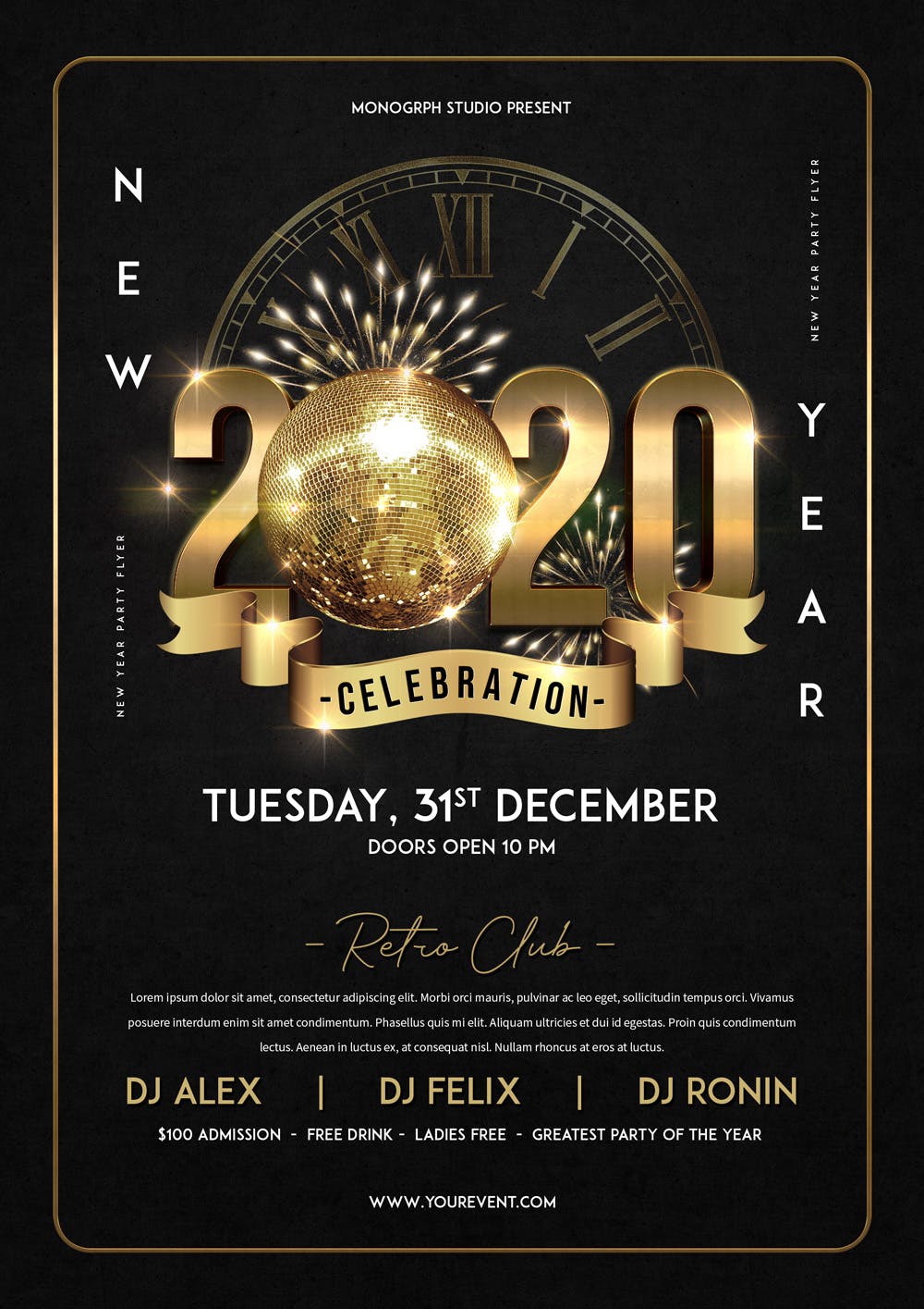 酒吧夜场2020年倒计时特别活动海报传单蚂蚁素材精选PSD模板 New Year Party Flyer插图(1)