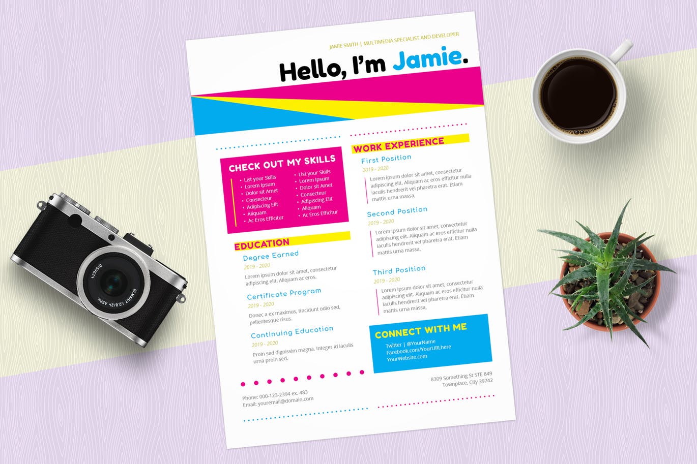 CMYK多彩风格InDesign简历模板 InDesign Resume Template (Colorful CMYK)插图