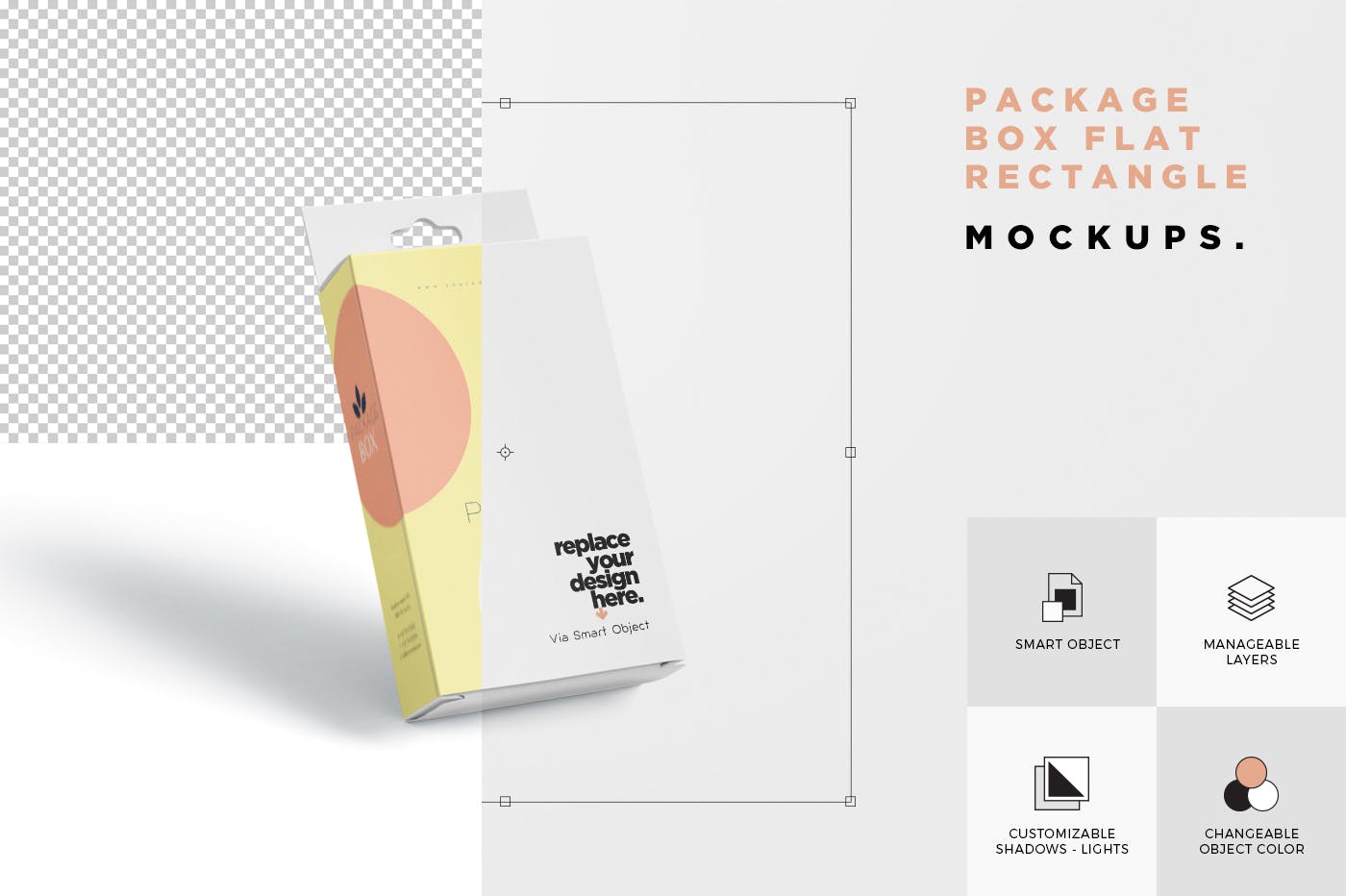 带挂耳设计扁平矩形产品包装盒效果图第一素材精选 Package Box Mockup Set- Flat Rectangle with Hanger插图(7)