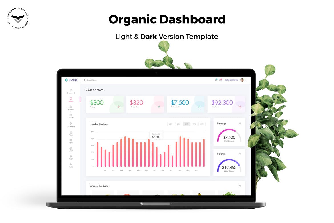 有机产品网上商城网站后台UI设计第一素材精选套件 Organic Store Admin Dashboard UI Kit插图(1)