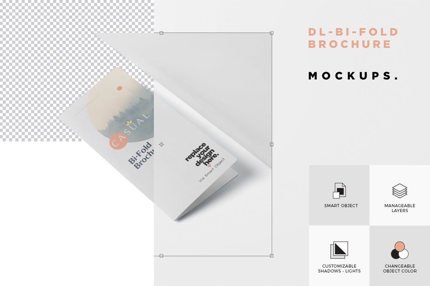 圆角设计风格对折企业传单设计样机第一素材精选 DL Bi-Fold Brochure Mock-Up Set – Round Corner插图(5)