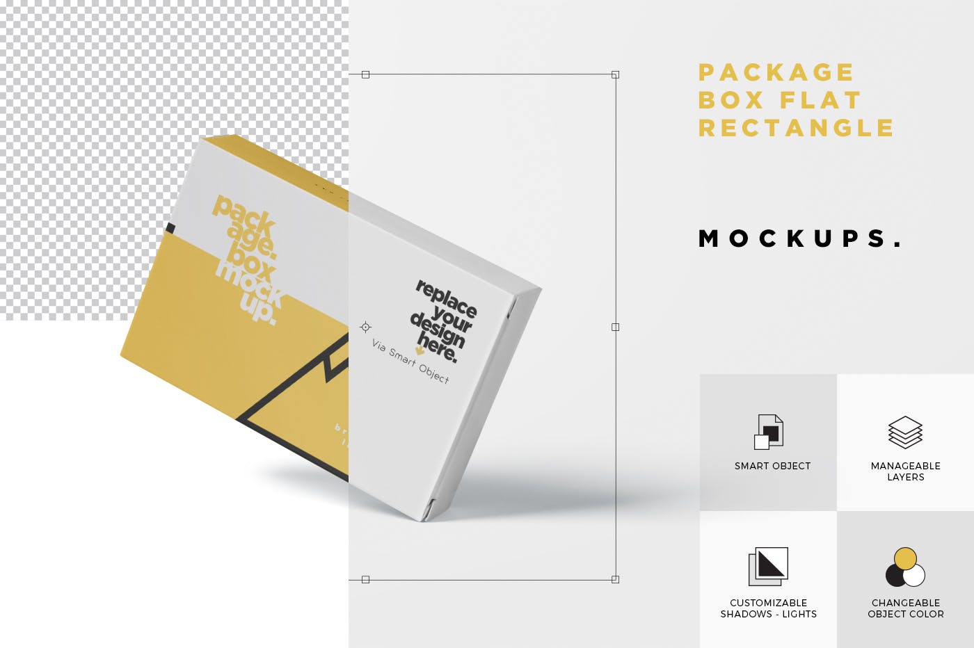 扑克牌大小扁平包装纸盒外观设计第一素材精选模板 Package Box Mock-Up – Wide – Flat Rectangle Shape插图(6)