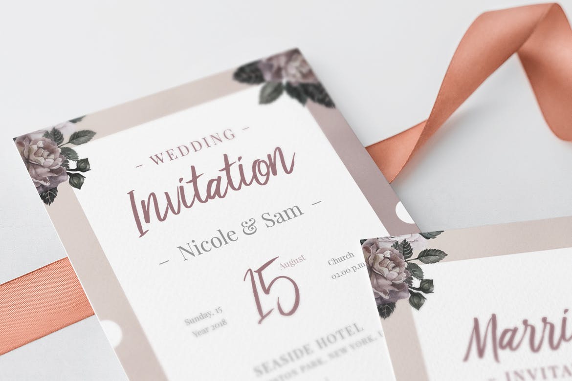手绘花卉图案装饰风格婚礼邀请设计素材包 Floral Wedding Invitation Suite插图(10)