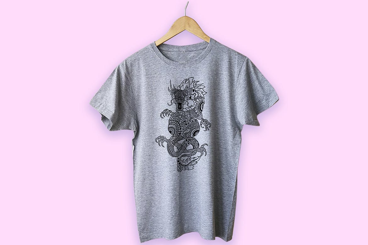 龙-曼陀罗花手绘T恤印花图案设计矢量插画蚂蚁素材精选素材 Dragon Mandala T-shirt Design Vector Illustration插图(4)