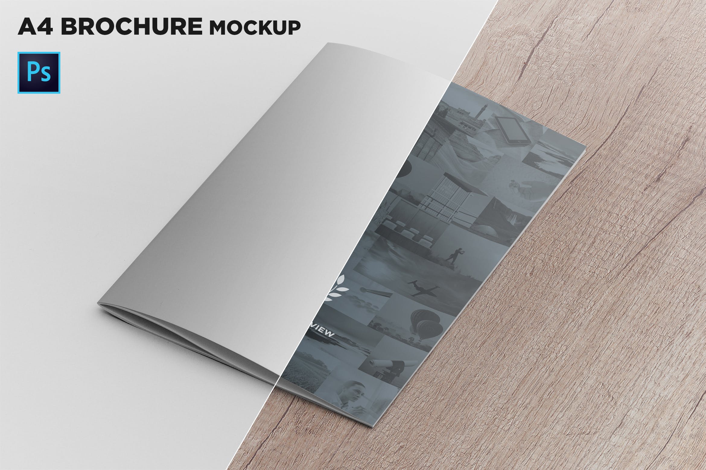 A4尺寸企业/品牌宣传册封面效果图样机第一素材精选模板 A4 Brochure Cover Mockup Perspective View插图