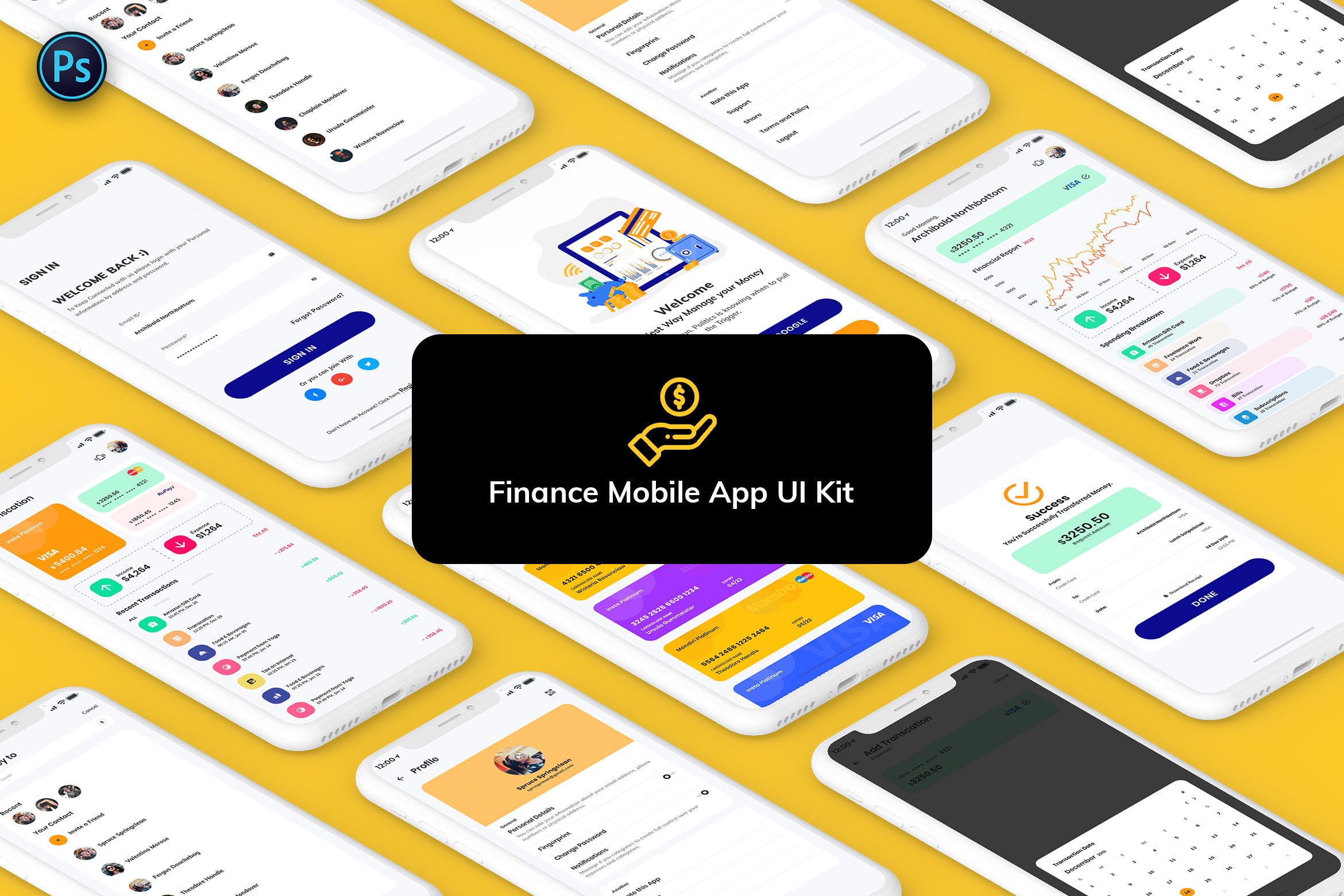 金融网上交易APP应用UI界面设计大洋岛精选模板 Finance Mobile App Template UI Kit Light Version插图