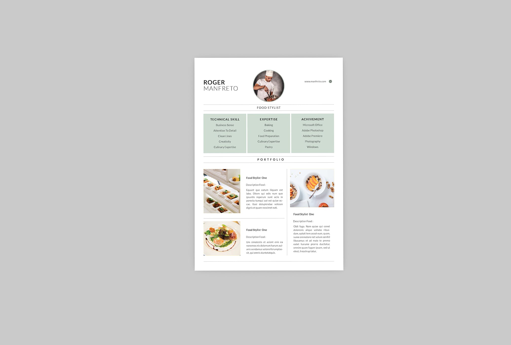 餐饮厨师个人简历模板下载 Food Stylist Resume Designer插图(3)