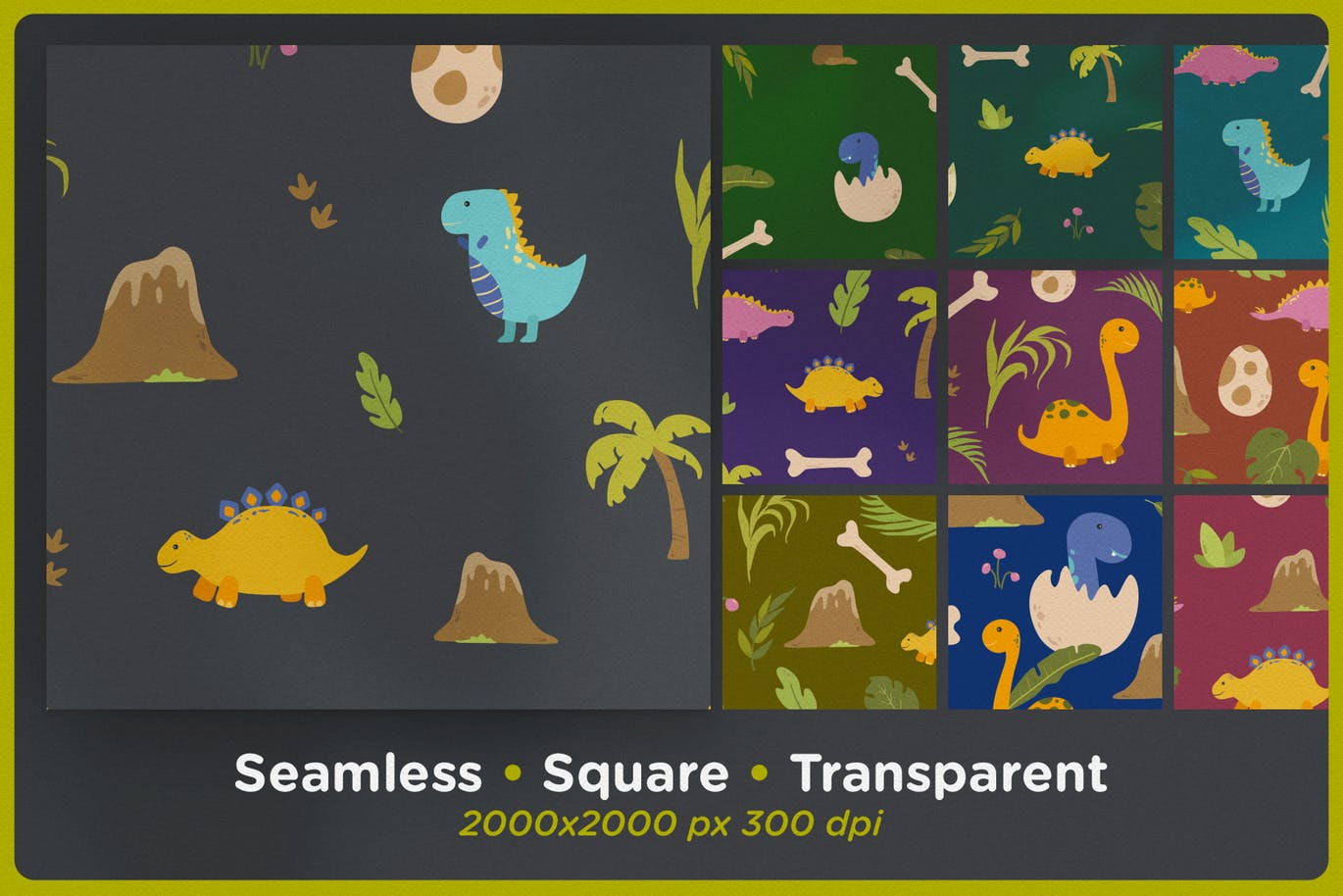 可爱恐龙手绘无缝图案背景大洋岛精选 Cute Dinosaurs Seamless Patterns插图1
