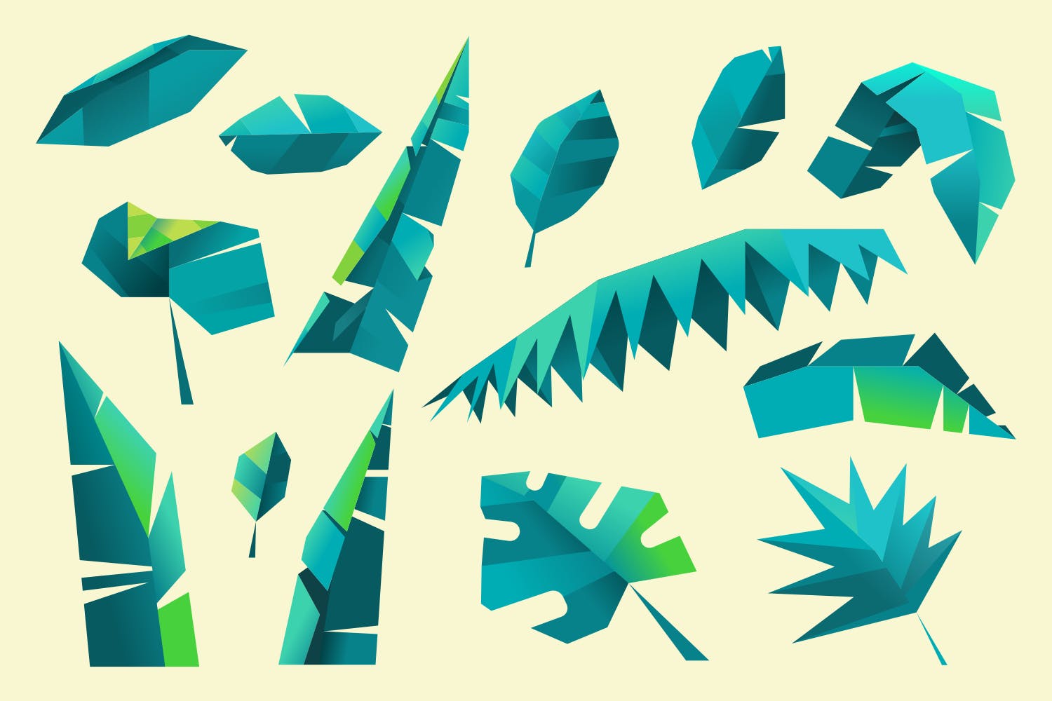 芭蕉叶&多边形叶子剪贴画素材 Leaf and foliage polygon collection插图