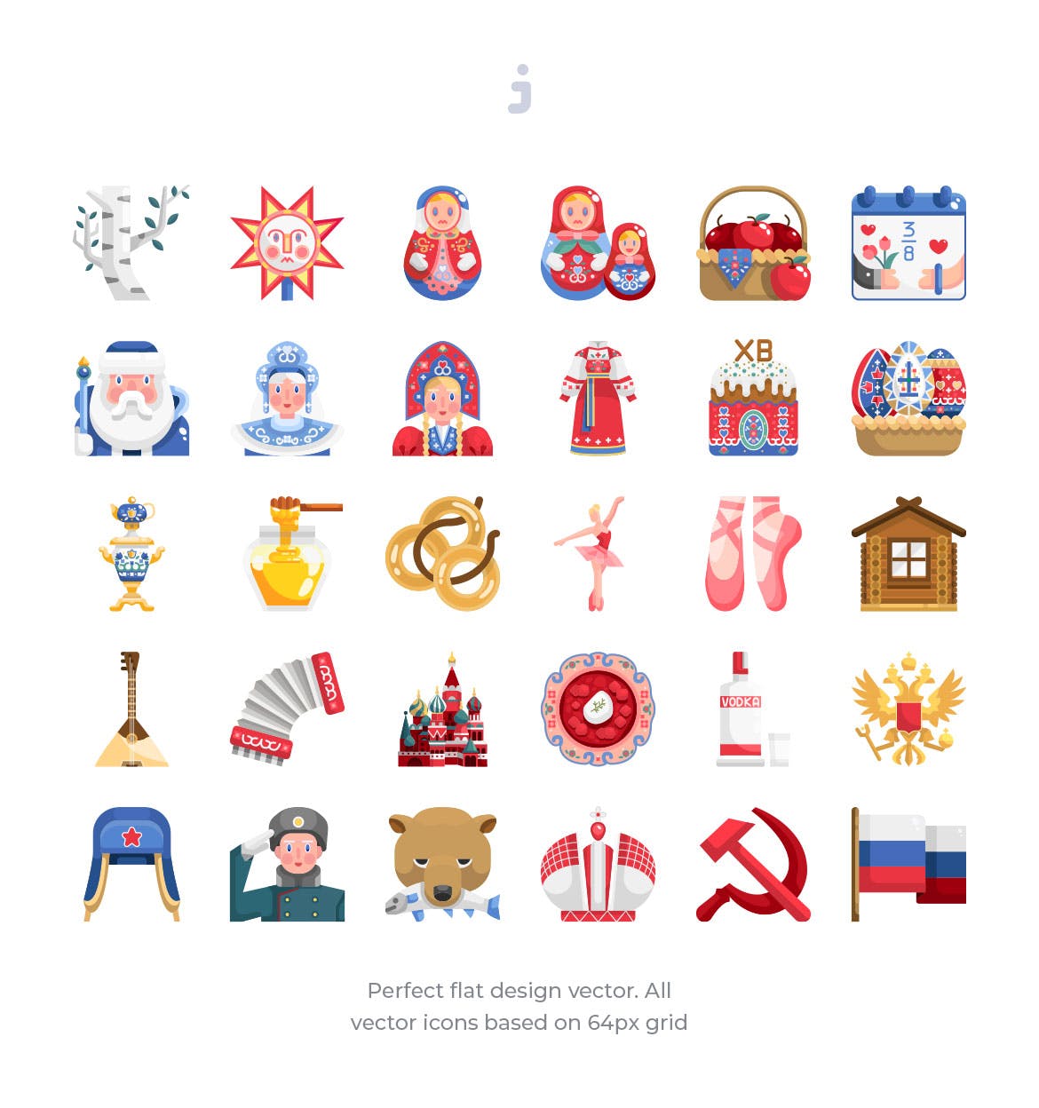30枚扁平设计风格俄罗斯民族元素矢量蚂蚁素材精选图标 30 Russia Element Icons – Flat插图(1)