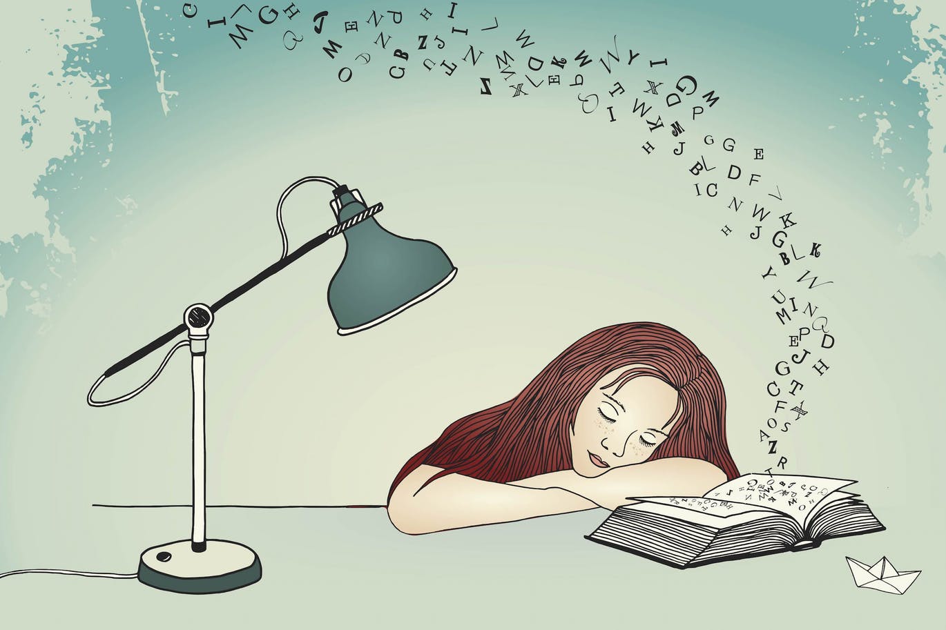 阅读小憩片刻蚂蚁素材精选手绘插画矢量 Asleep While Reading插图