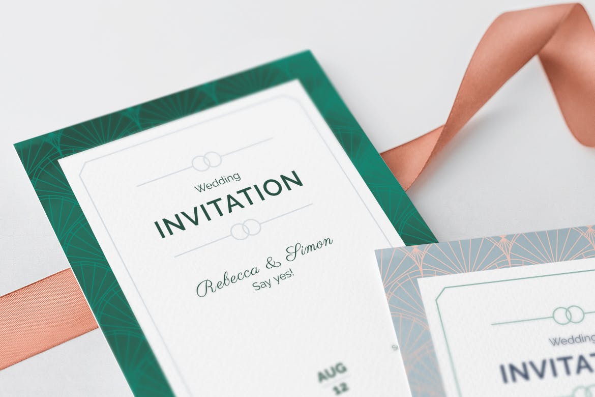 淡雅风格装饰边框婚礼邀请设计素材包 Wedding Invitation插图10