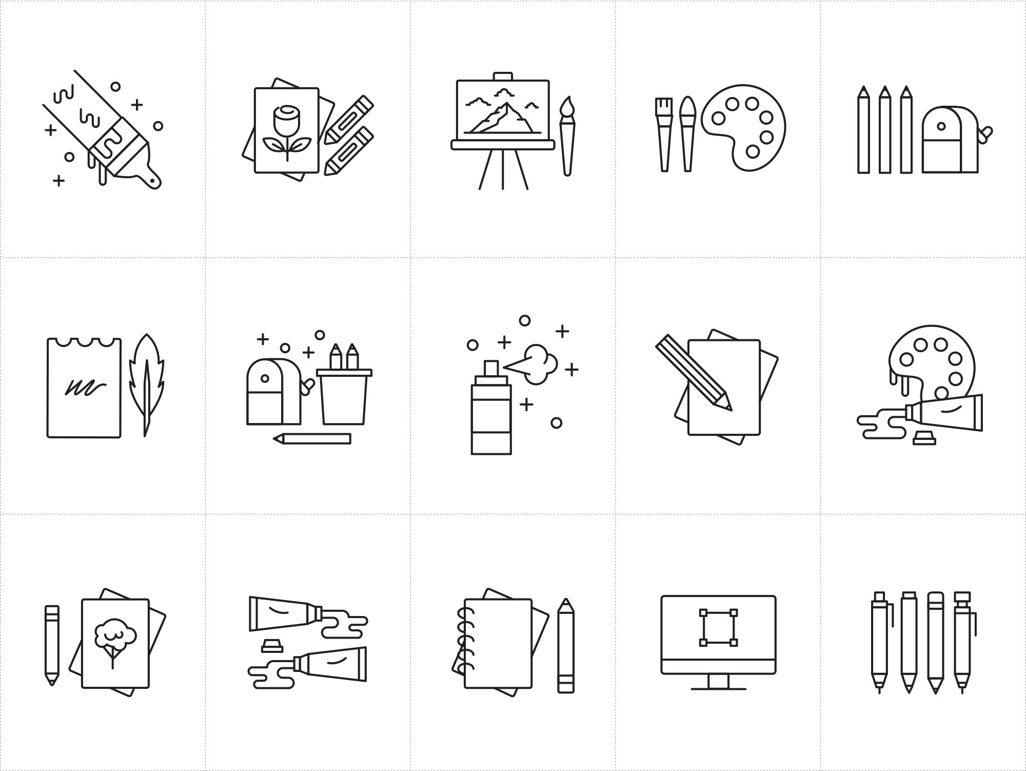 艺术家工具矢量线性大洋岛精选图标 Artist Tools Vector Icons插图1