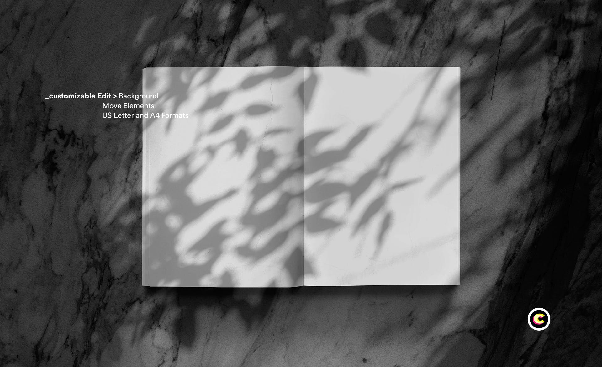 植物阴影大理石背景杂志版式设计预览样机第一素材精选模板 Magazine Mock Up插图(3)