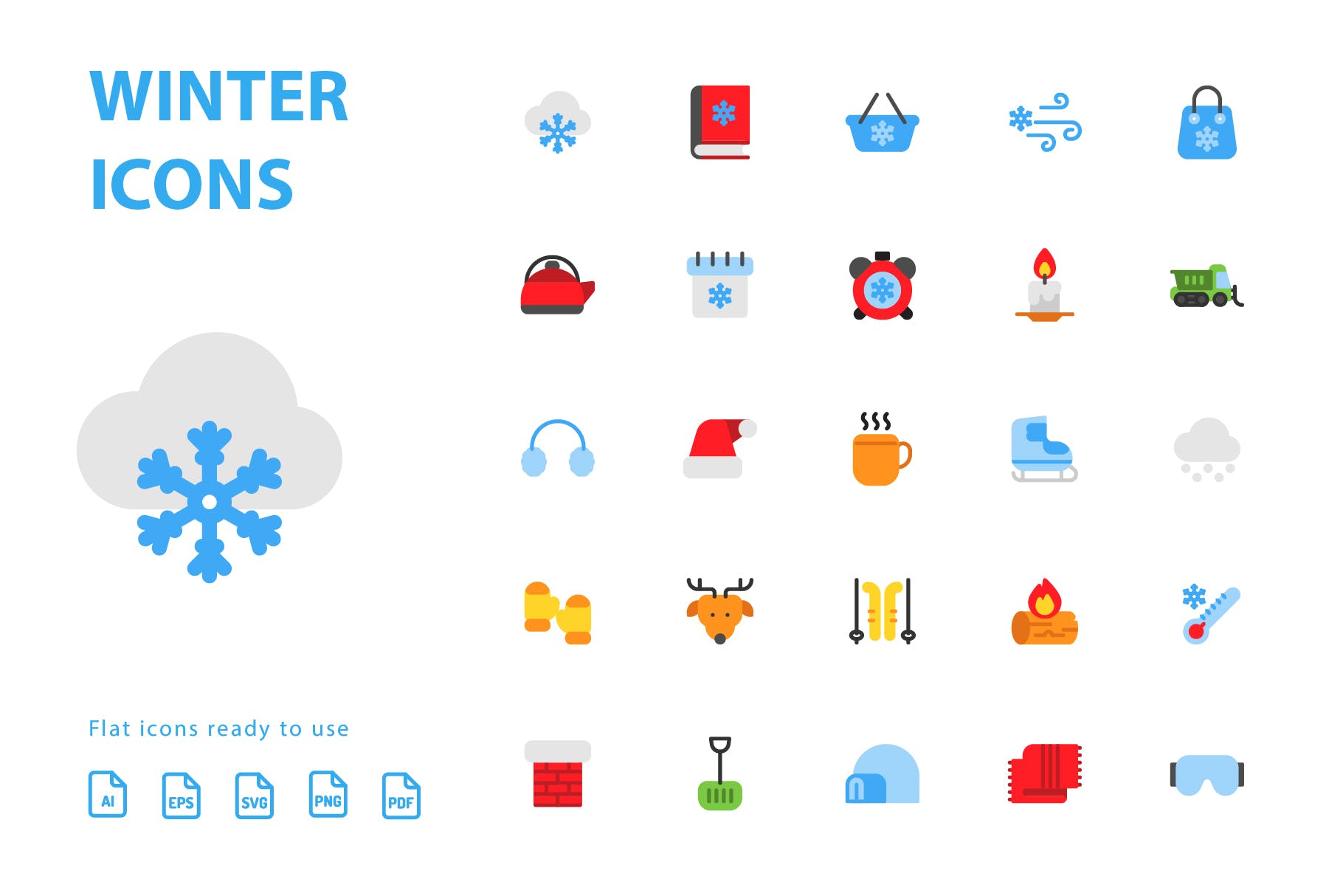 25枚冬天主题扁平设计风格矢量第一素材精选图标v2 Winter Flat Icons插图(2)