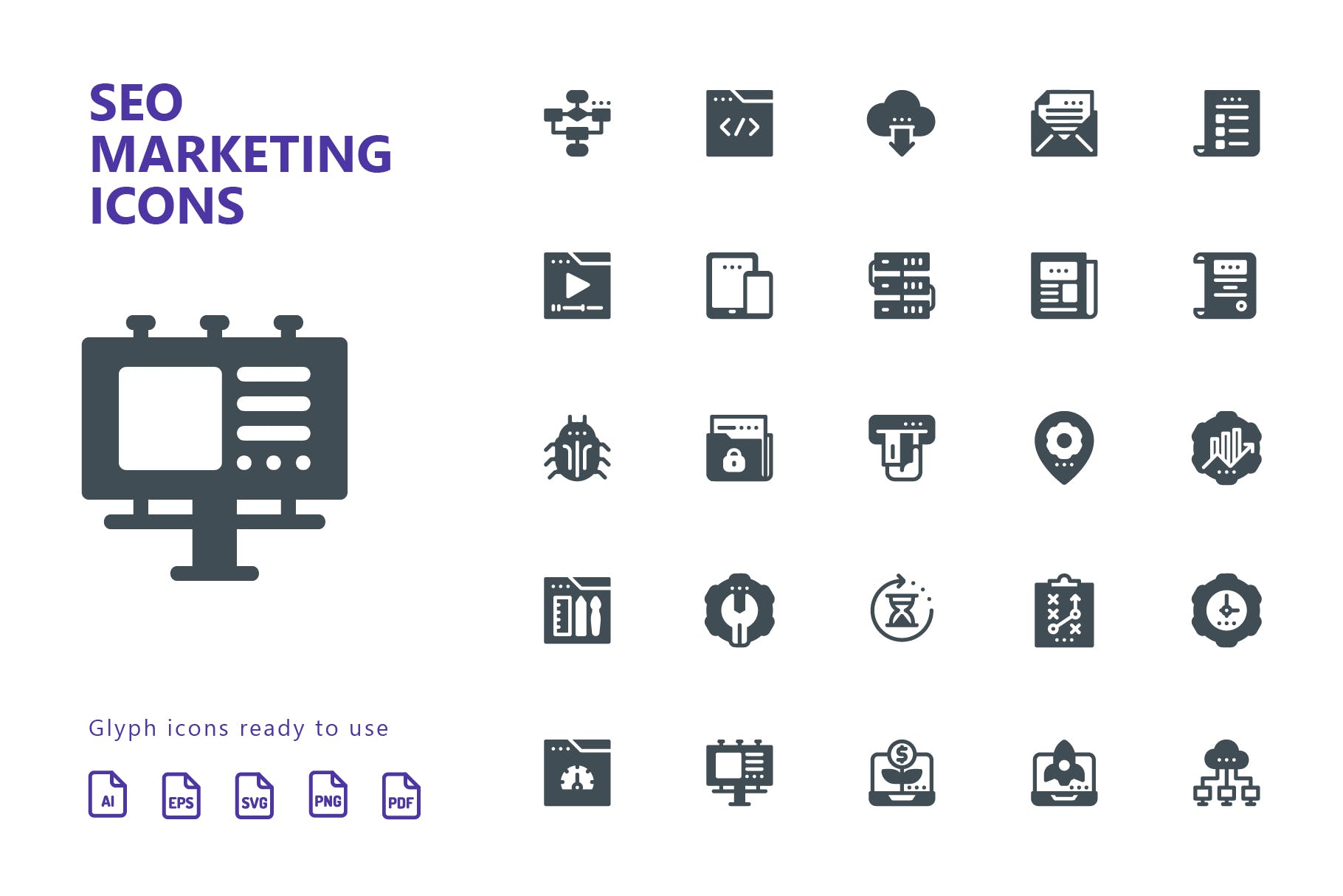 25枚SEO搜索引擎优化营销矢量字体第一素材精选图标v1 SEO Marketing Glyph Icons插图(1)