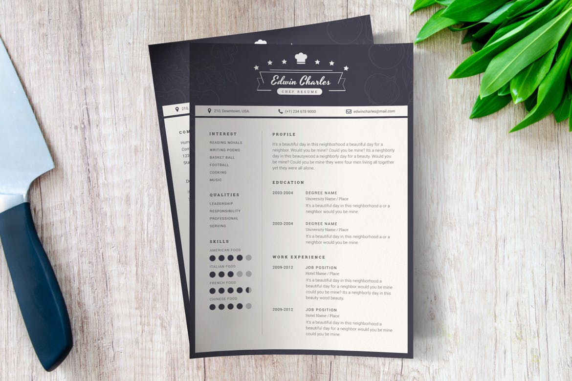西餐厨师个人蚂蚁素材精选简历模板 Chef CV Template插图(1)