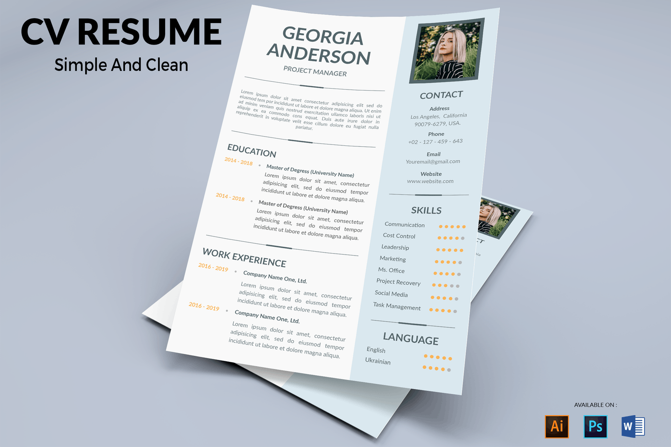 项目经理二合一专业第一素材精选简历模板 CV Resume Professional插图