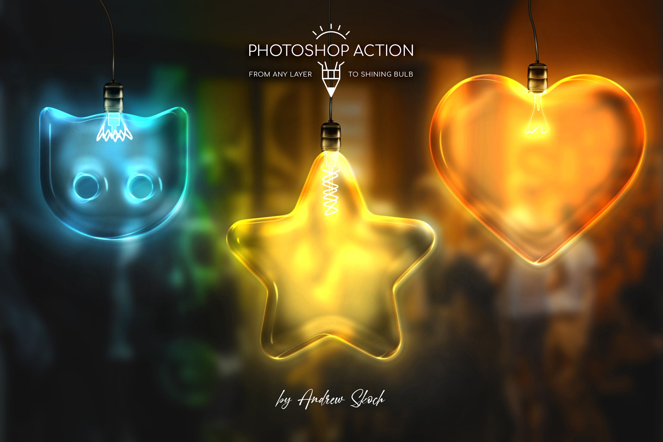 发光灯泡英文字母文字特效第一素材精选PS动作 Light Bulb – Photoshop Action插图(3)