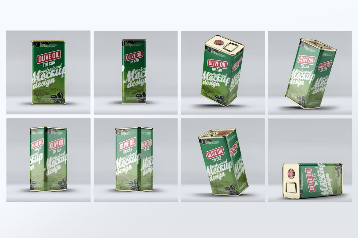 橄榄油罐头包装外观设计效果图蚂蚁素材精选模板 Tin Can Olive Oil Mock-Up插图(1)