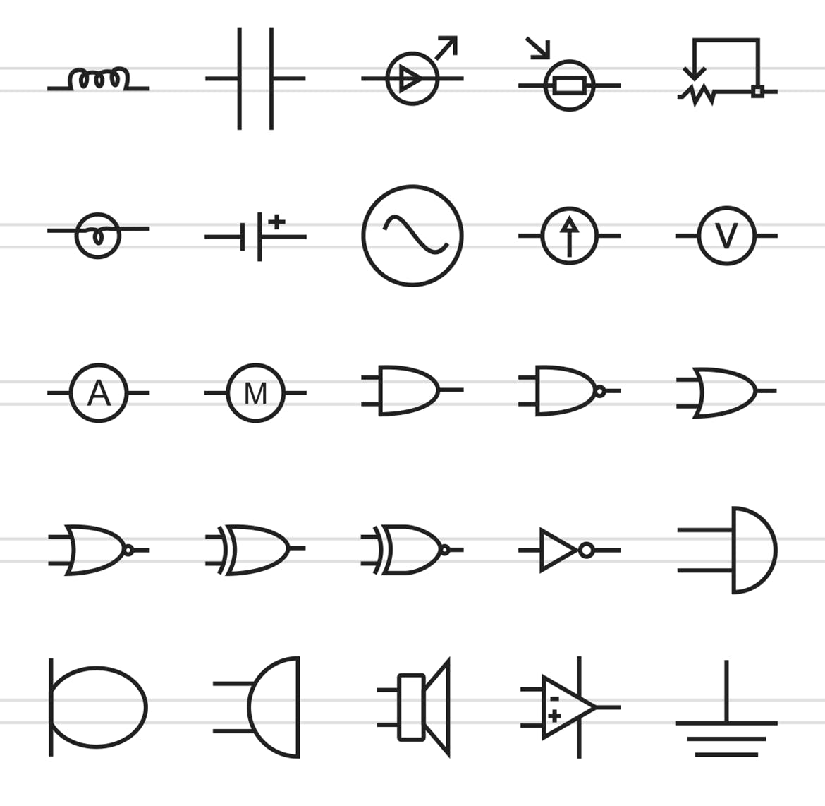 50枚电路线路板主题矢量线性蚂蚁素材精选图标 50 Electric Circuits Line Icons插图(2)