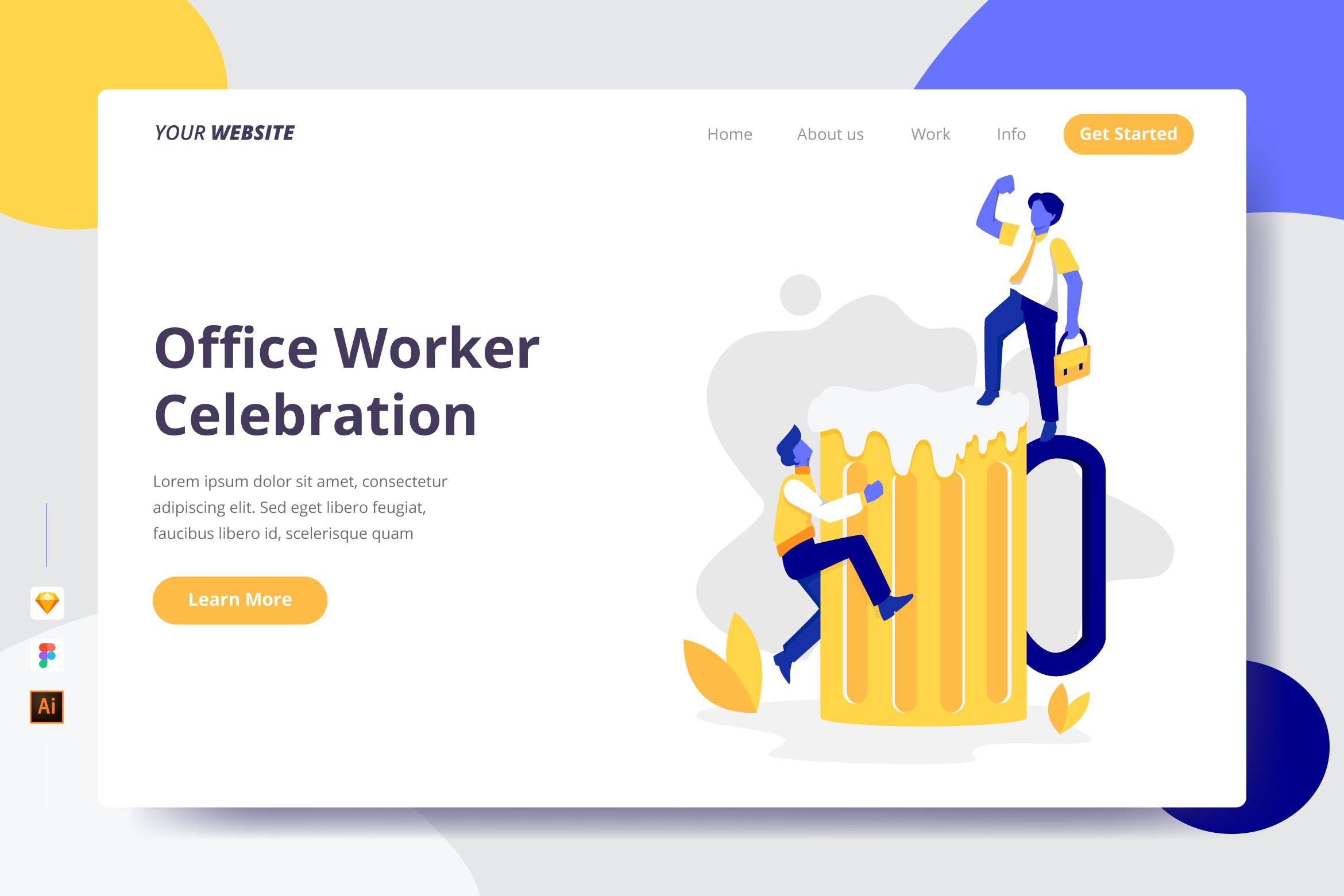 上班族庆祝活动主题插画网站着陆页设计第一素材精选模板 Office Worker Celebration – Landing Page插图