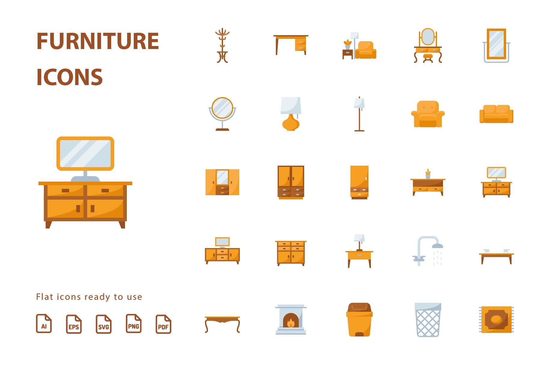 25枚家具主题扁平设计风格矢量蚂蚁素材精选图标v2 Furniture Flat Part 2插图(1)