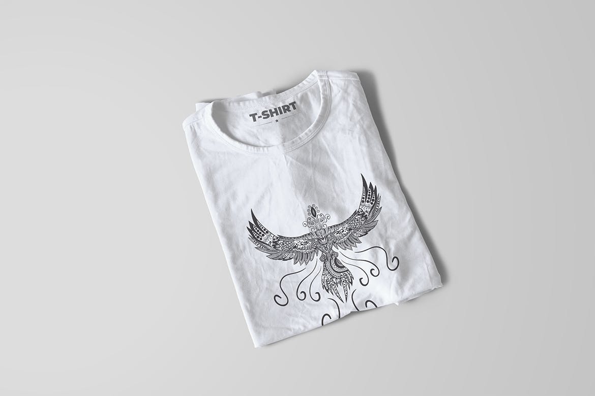 凤凰-曼陀罗花手绘T恤印花图案设计矢量插画第一素材精选素材 Phoenix Mandala T-shirt Design Vector Illustration插图(6)