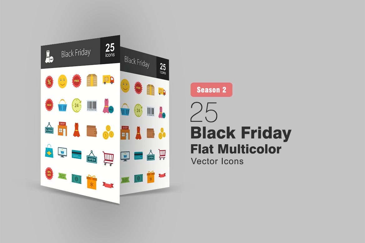 25枚黑色星期五主题扁平设计风格多彩蚂蚁素材精选图标 25 Black Friday Flat Multicolor Icons插图