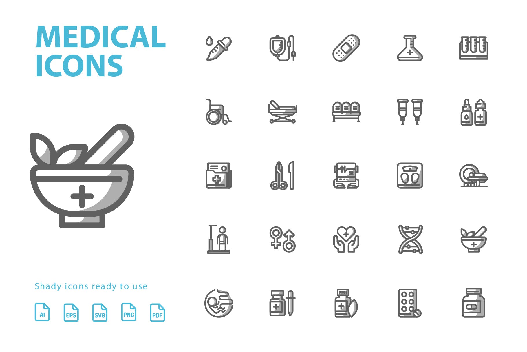 25枚医疗药物主题矢量阴影蚂蚁素材精选图标v2 Medical Shady Icons插图(2)