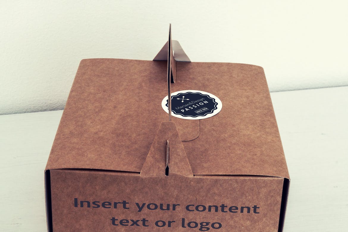 蛋糕外带盒包装&品牌Logo设计效果图蚂蚁素材精选模板 Photorealistic Paper Box & Logo Mock-Up插图(2)