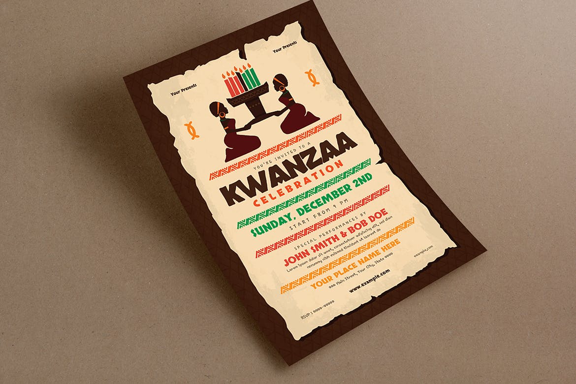 宽扎节庆祝活动主题海报传单蚂蚁素材精选PSD模板 Kwanzaa Event Flyer插图(3)