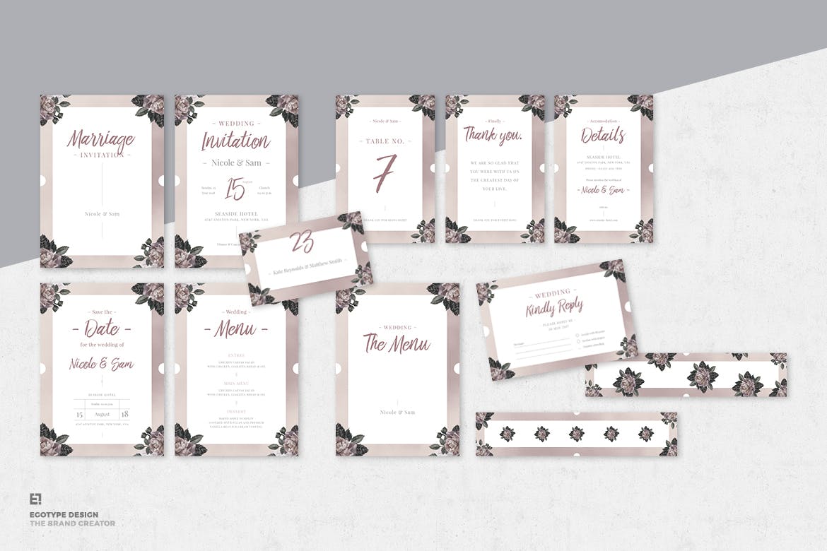 手绘花卉图案装饰风格婚礼邀请设计素材包 Floral Wedding Invitation Suite插图(8)