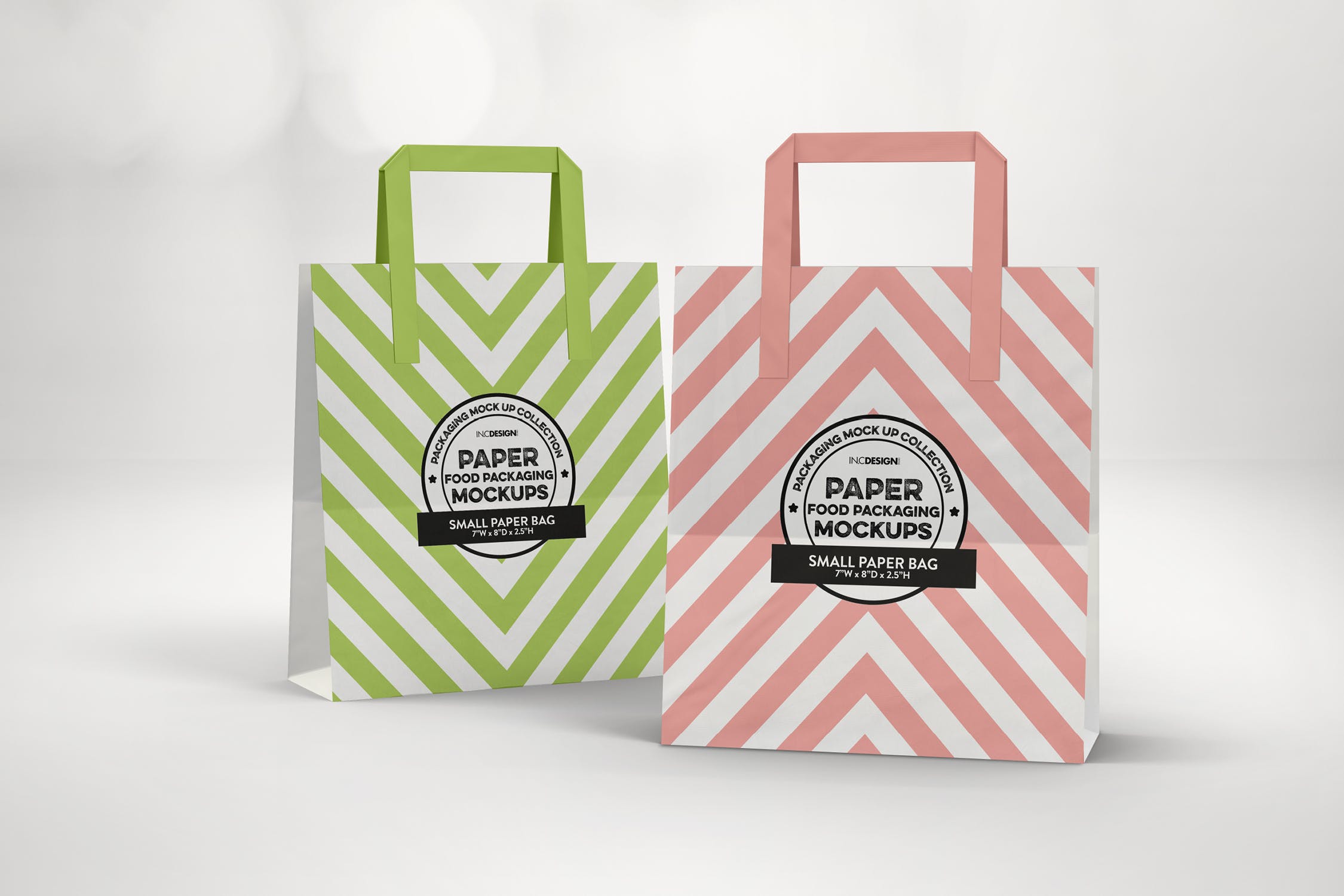 购物纸袋外观设计效果预览第一素材精选 Small Bags with Flat Handles Packaging Mockup插图(1)
