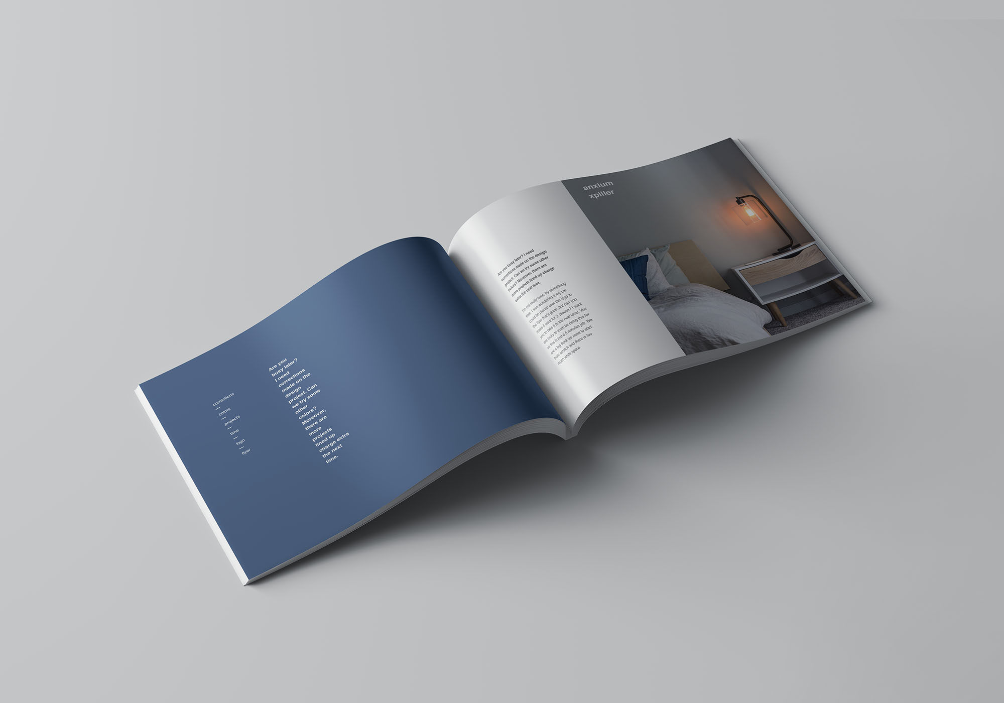 A4规格企业画册/产品手册封面&内页排版设计展示样机第一素材精选 A4 Landscape Perfect Binding Brochure Mockup插图(5)