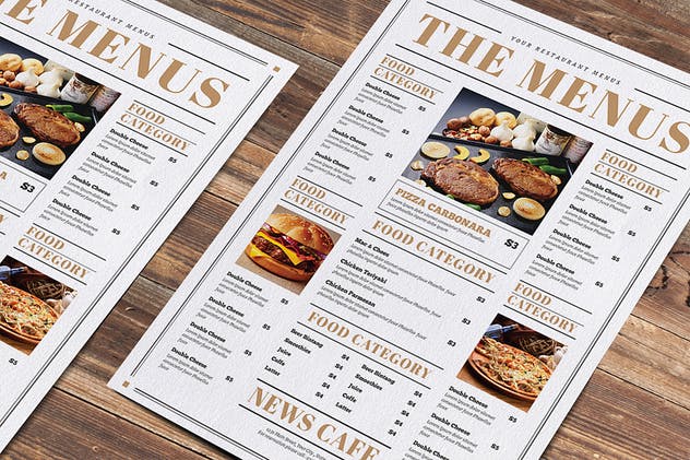 报纸版式设计风格餐厅菜单菜牌模板 Newspaper Style Food Menus插图3