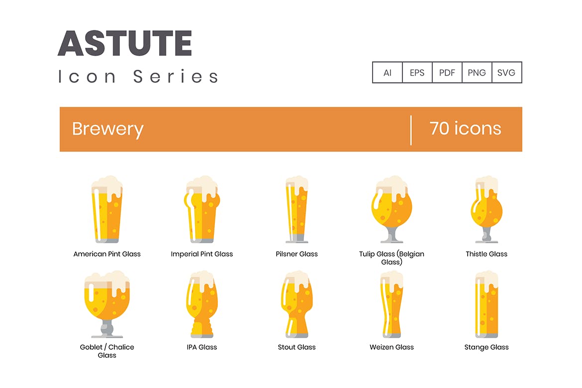 Astute系列-70枚啤酒主题矢量第一素材精选图标 Brewery Icons – Astute Series插图